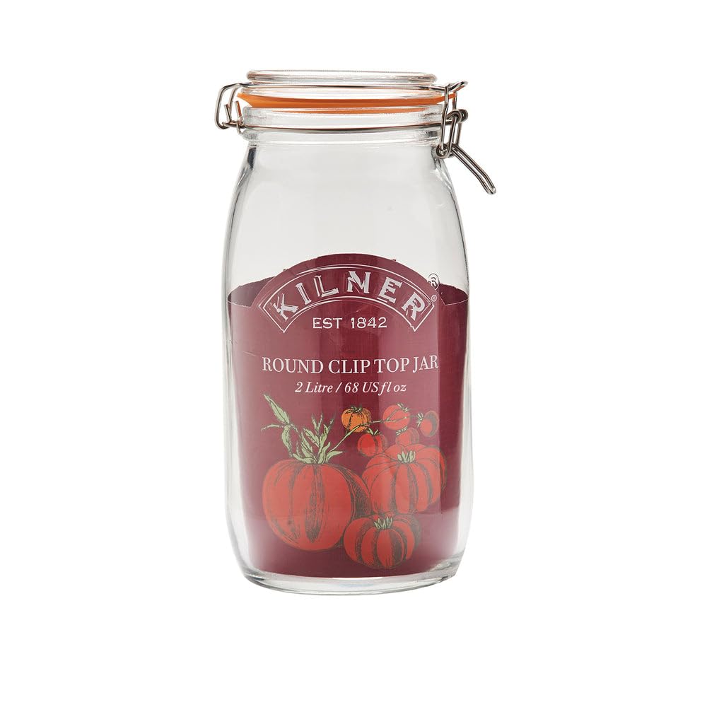Kilner Clip Top Jar 2 Litre (2000ml) Airtight Glass Storage Jar for Preserving Fruits Vegetables Coffee Tea Rice Flour Nuts Pasta