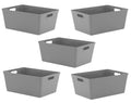 5 Pack Plastic Studio Storage Baskets with Sturdy Handles, Lightweight & Durable Design, Ideal for Kitchen, Bathroom, and Cleaning Organisation Handy Basket Tidy (Grey, 25 x 35 x 15.5 cm)