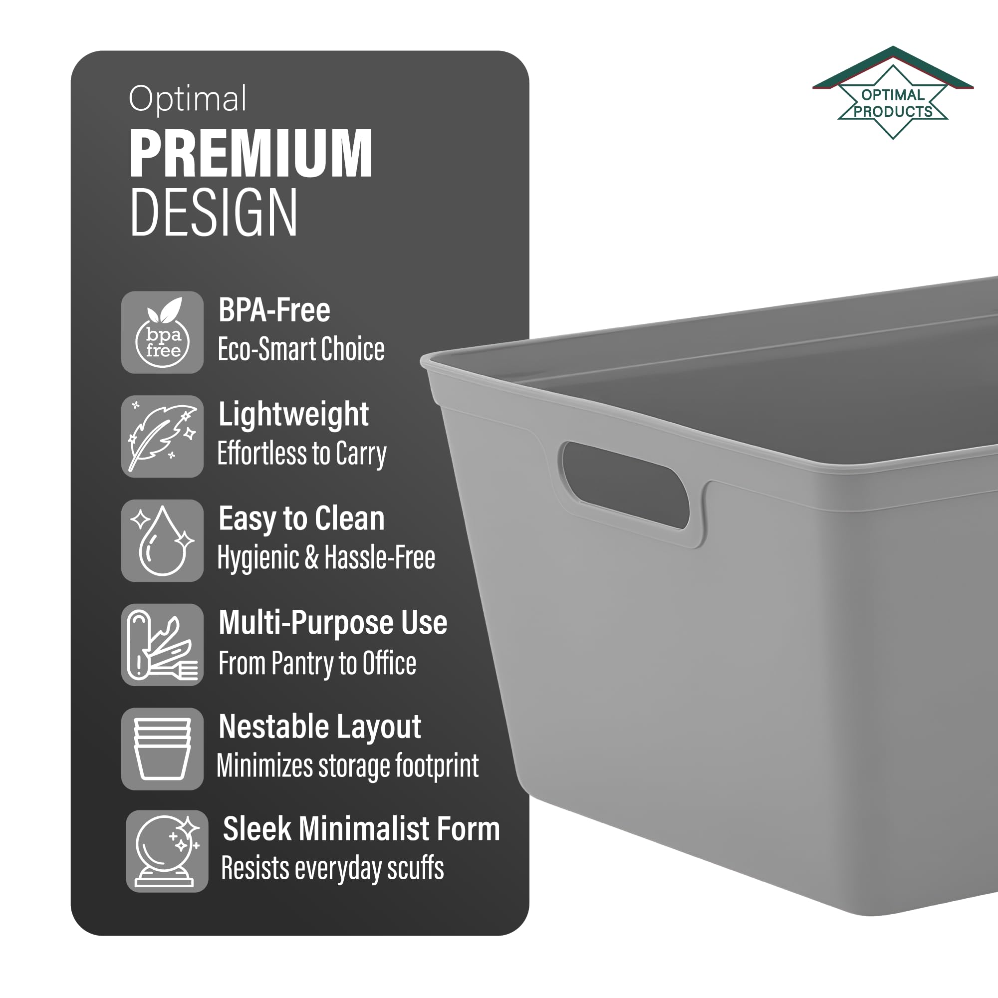5 Pack Plastic Studio Storage Baskets with Sturdy Handles, Lightweight & Durable Design, Ideal for Kitchen, Bathroom, and Cleaning Organisation Handy Basket Tidy (Grey, 25 x 35 x 15.5 cm)