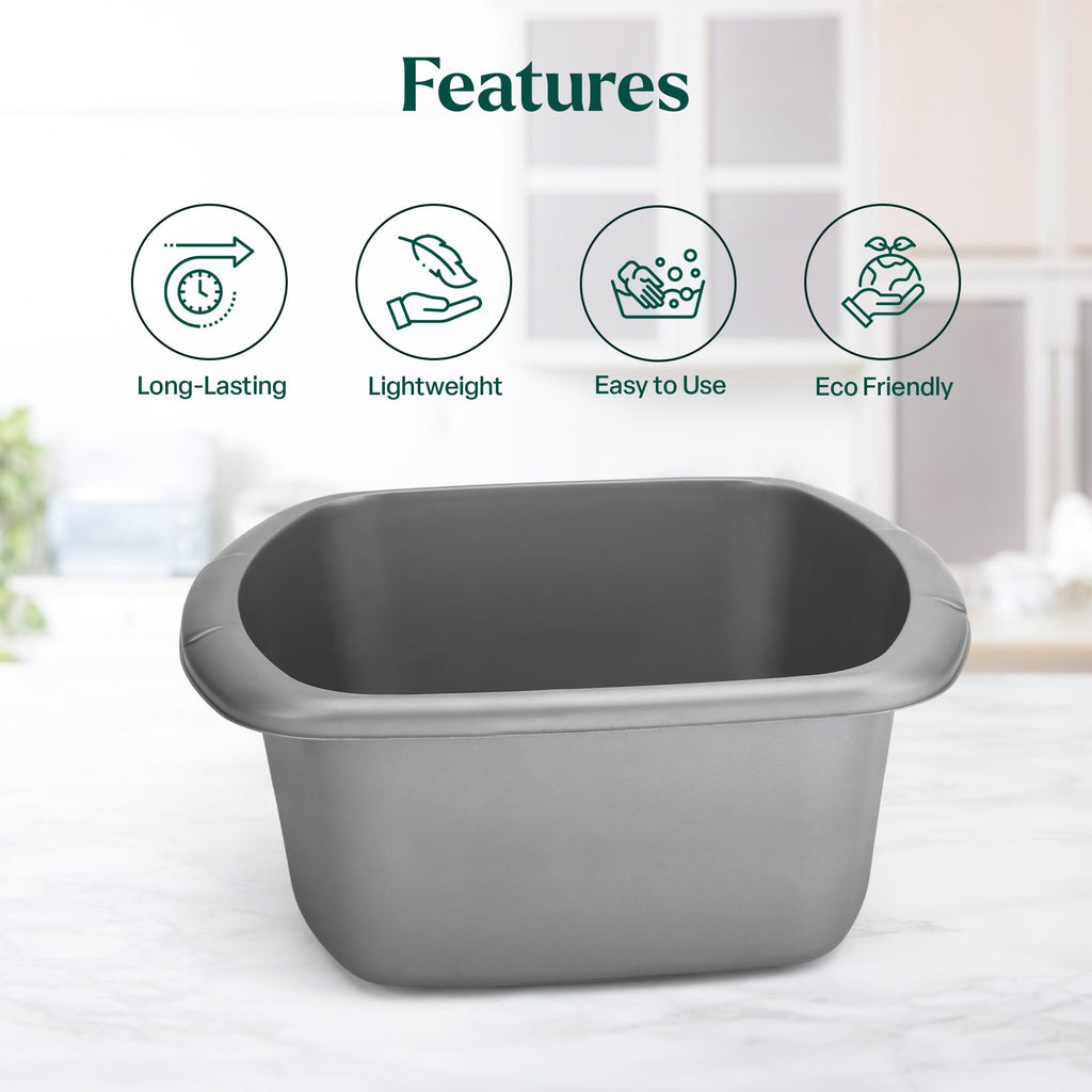 Washing Up Bowl for Sink | Grey Small Rectangular Plastic Sink Bowls (7 Liter Capacity) | Wash Up Basin Bowl for Kitchen Sinks