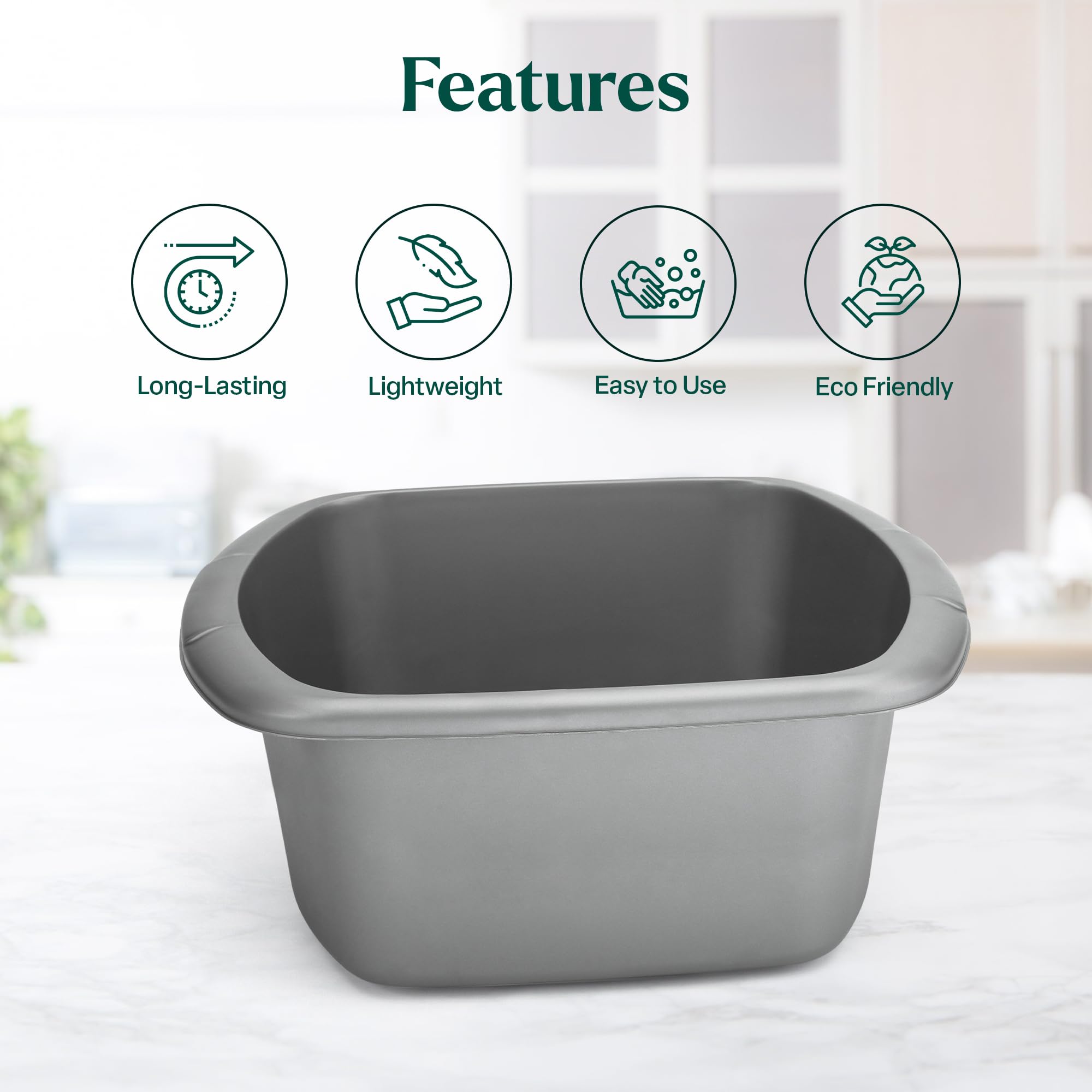 Washing Up Bowl for Sink | Grey Small Rectangular Plastic Sink Bowls (7 Liter Capacity) | Wash Up Basin Bowl for Kitchen Sinks