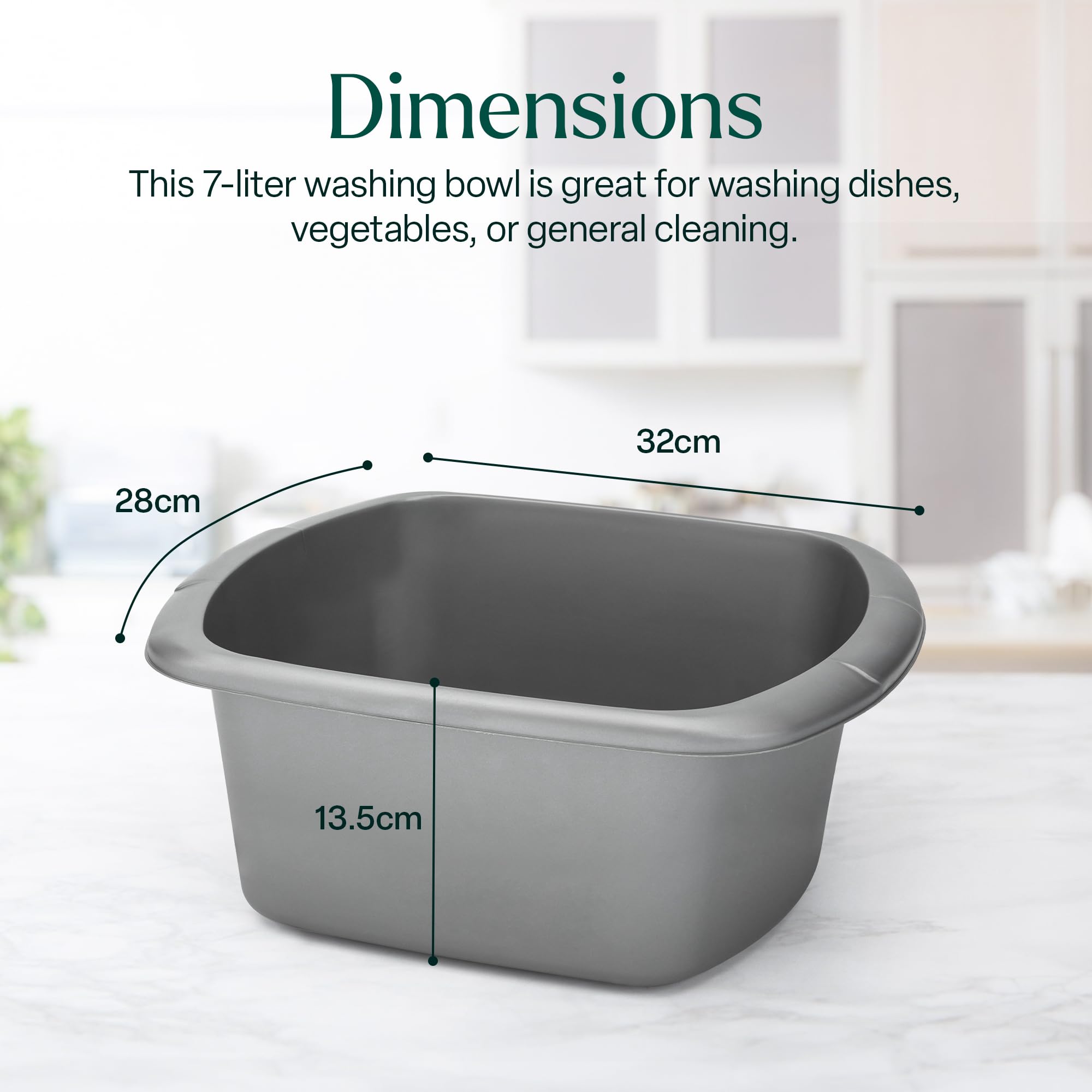 Washing Up Bowl for Sink | Grey Small Rectangular Plastic Sink Bowls (7 Liter Capacity) | Wash Up Basin Bowl for Kitchen Sinks