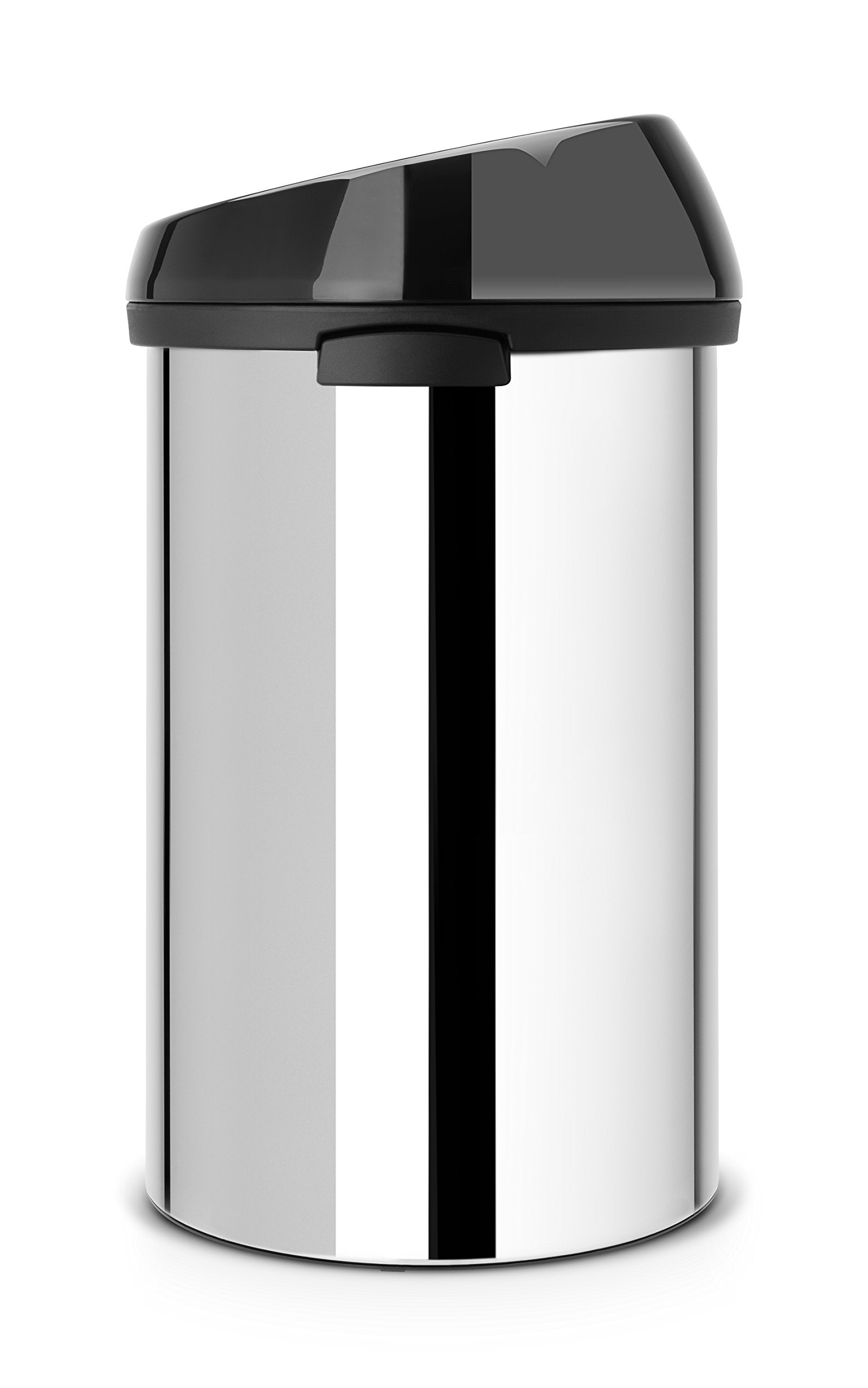 Brabantia 60 Litre Large Kitchen Touch Bin (Brilliant Steel/Matt Black Lid) Removable Lid, Soft-Touch Open, Easy Clean Rubbish Food Waste Bin