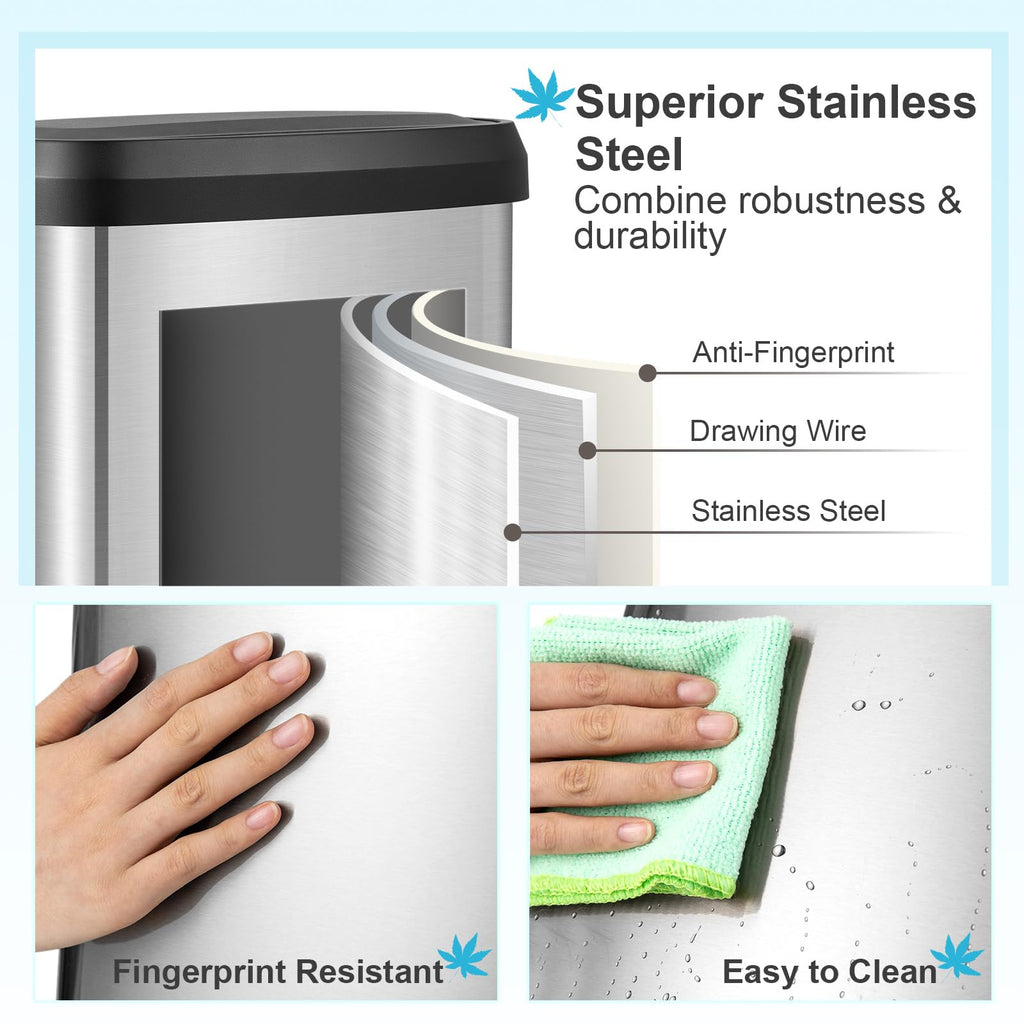 COSTWAY 50L/68L Kitchen Bin, Soft Closure Stainless Steel Recycling Pedal Bin with Deodorizer Box, Handle and Non-slip Base, Fingerprint-Proof Rubbish Trash Can Dustbin (50L,Silver)