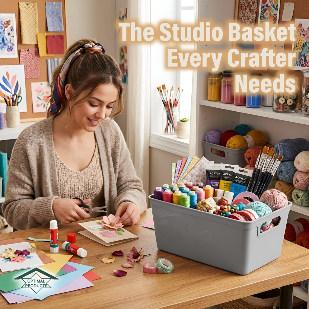 5 Pack Plastic Studio Storage Baskets with Sturdy Handles, Lightweight & Durable Design, Ideal for Kitchen, Bathroom, and Cleaning Organisation Handy Basket Tidy (Grey, 25 x 35 x 15.5 cm)