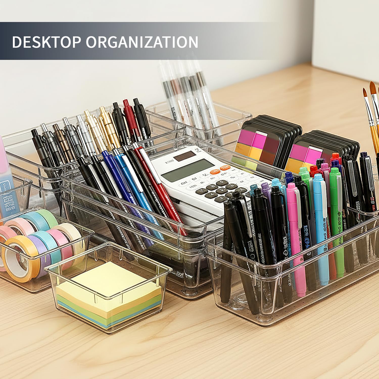 KITCHEN MONSTER 25 Pack Clear Drawer Organiser Set, 4 Size PET Storage Trays with Anti Slip Design, Stackable Drawer Dividers for Makeup, Bathroom, Kitchen and Office