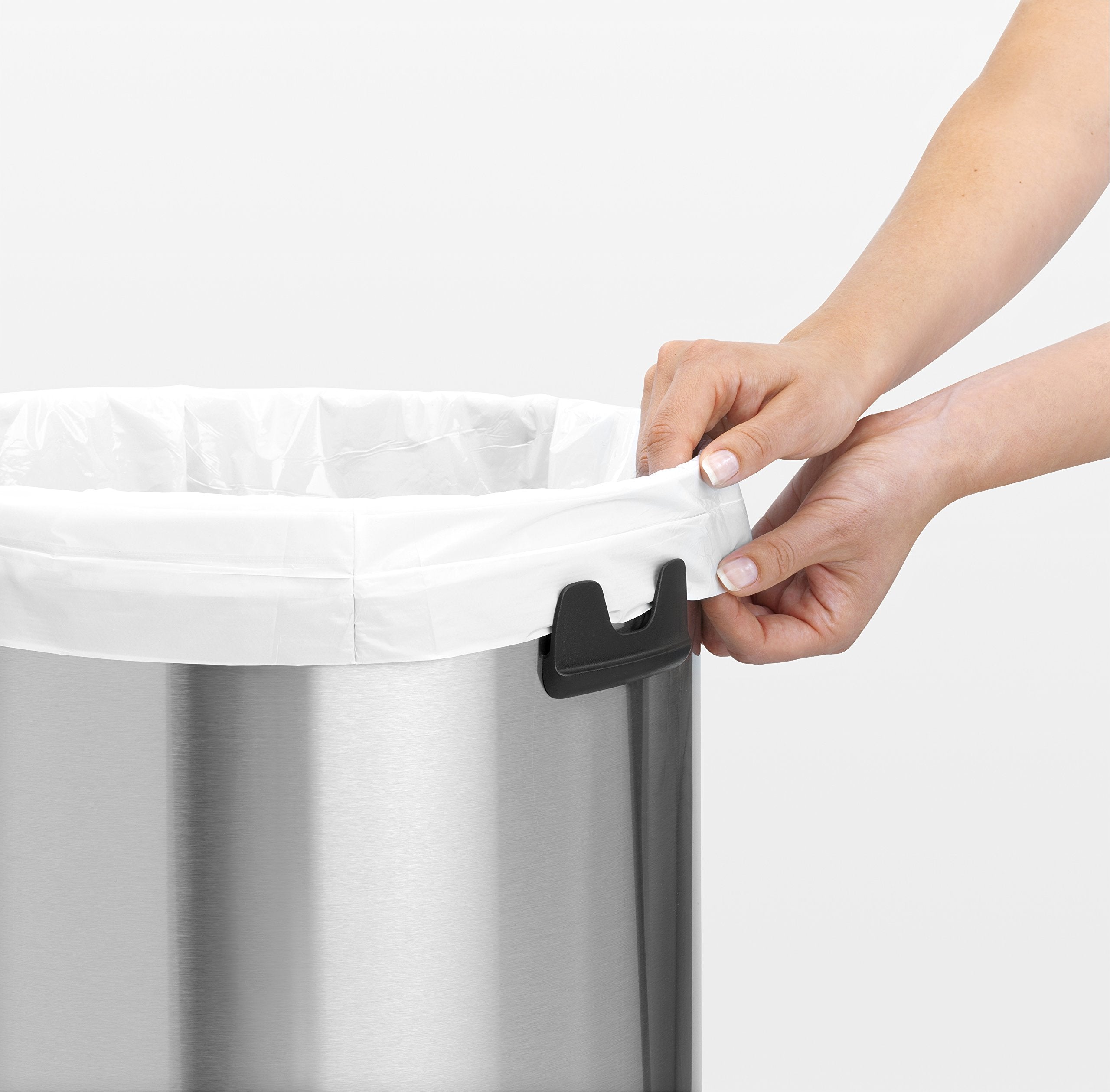 Brabantia 60 Litre Large Kitchen Touch Bin (Brilliant Steel/Matt Black Lid) Removable Lid, Soft-Touch Open, Easy Clean Rubbish Food Waste Bin